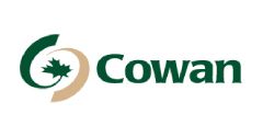 A logo for a company called cowan with a maple leaf on it.