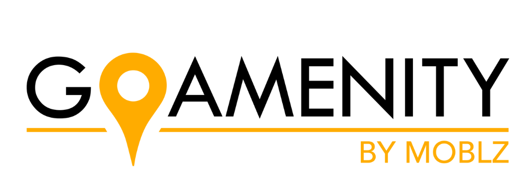 A logo for go amenity by moblz with a yellow pin