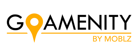 A logo for go amenity by moblz with a yellow pin