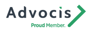 Advocis logo with dark blue text and green arrow symbol, 