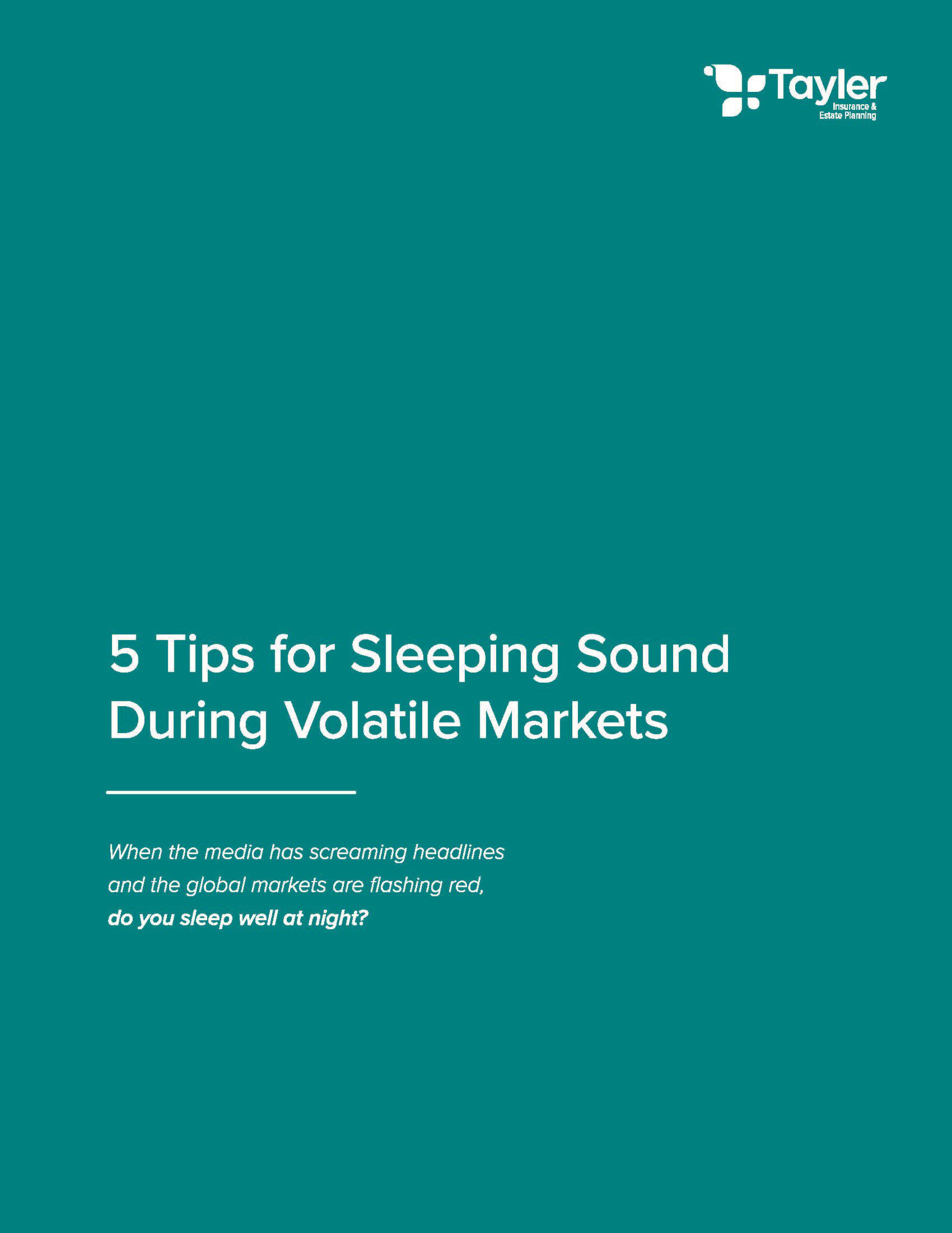 A green book titled 5 tips for sleeping sound during volatile markets