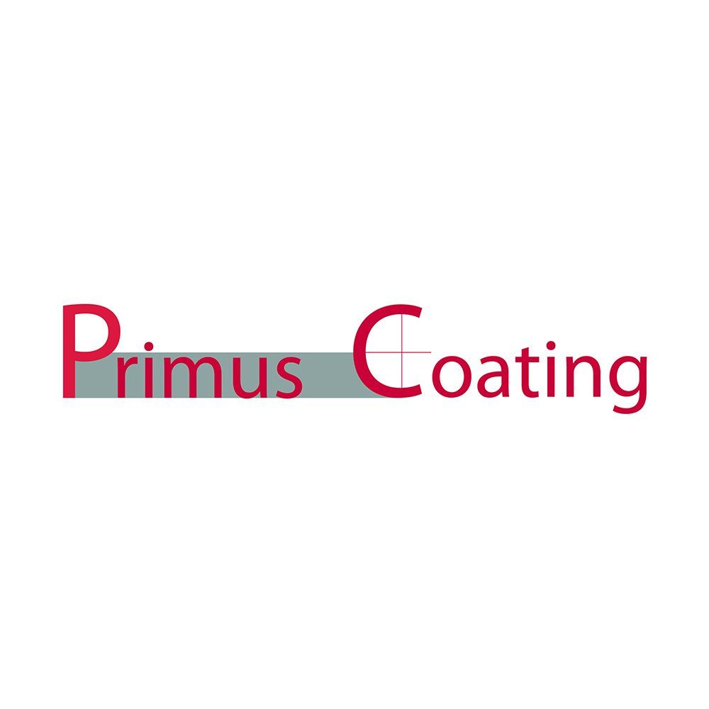 El logotipo de Primus Coating es rojo y gris sobre un fondo blanco.