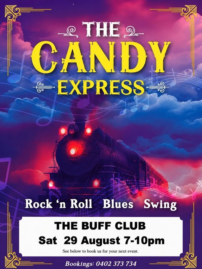 Colorful concert poster for Baby Blue, with four portraits and event details: Saturday 27th June 2026 at The Buff Club