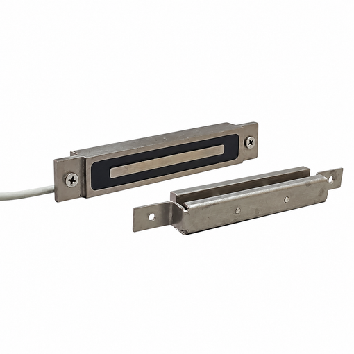 Fechadura eletromagnética NDtec 40/17 com suporte, sobre fundo branco