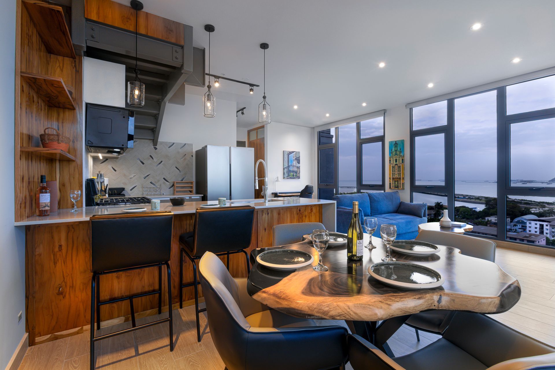 Award-winning Casco View building luxury loft interior design with modern industrial aesthetic in Panama City.