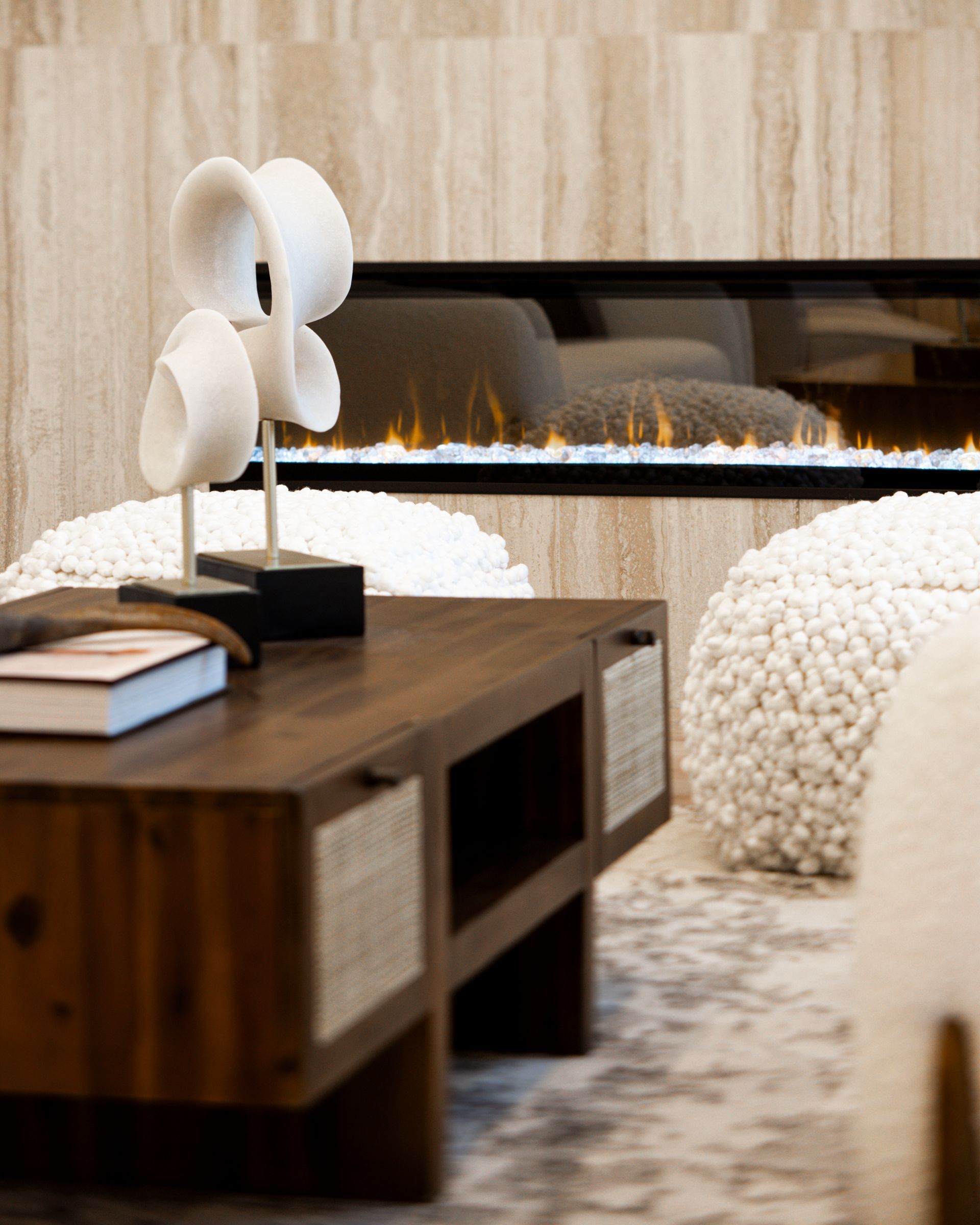 Luxury interior design detail with modern fireplace and high-end furniture in an exclusive Las Vegas residence.