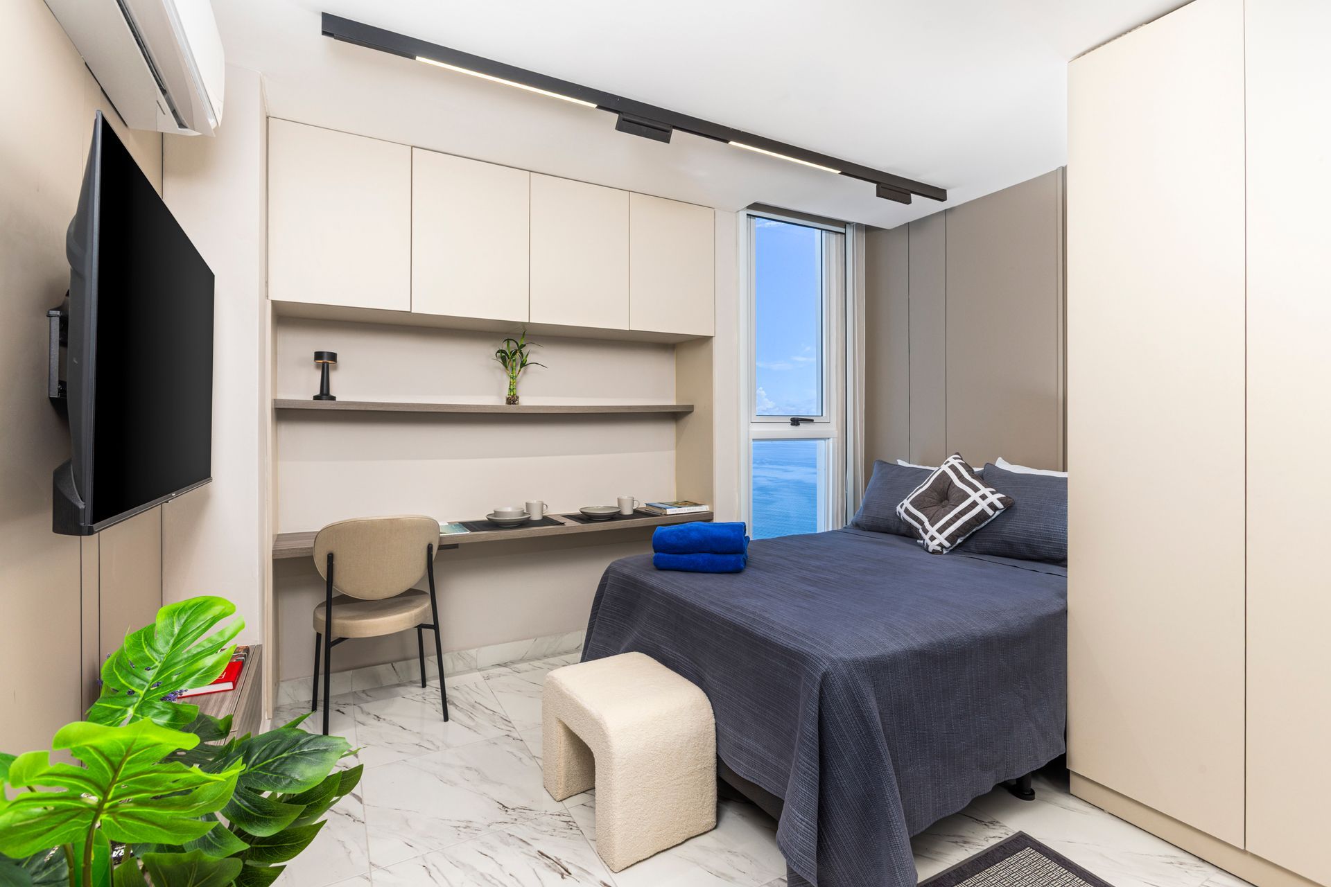 Compact and luxury 24m² studio apartment interior at The Sands building, Panama City.