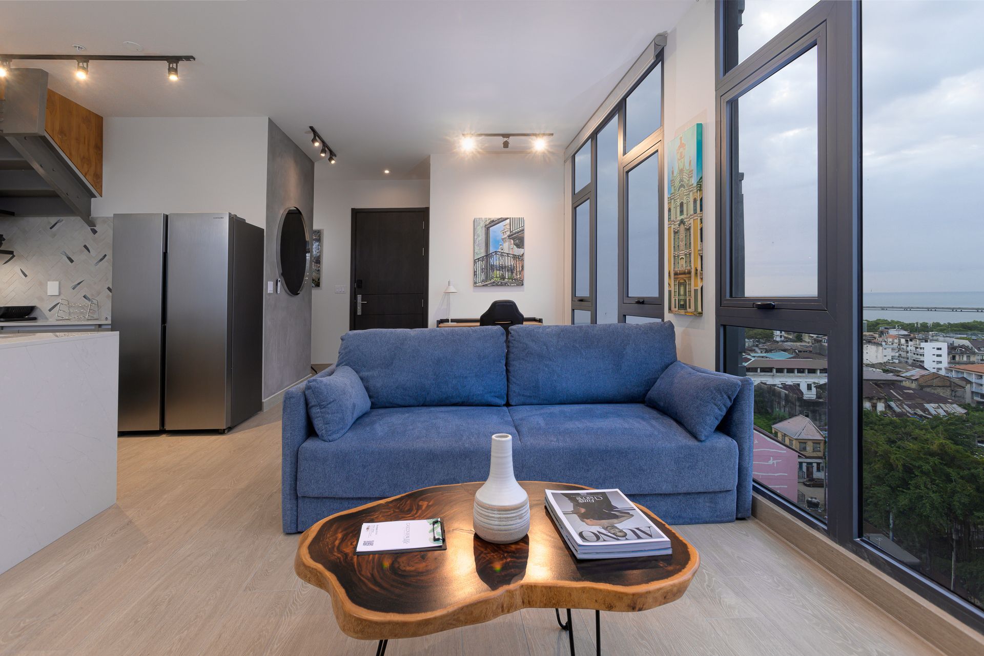 Interior with soft morning light in a Casco View penthouse, Santa Ana, Panama