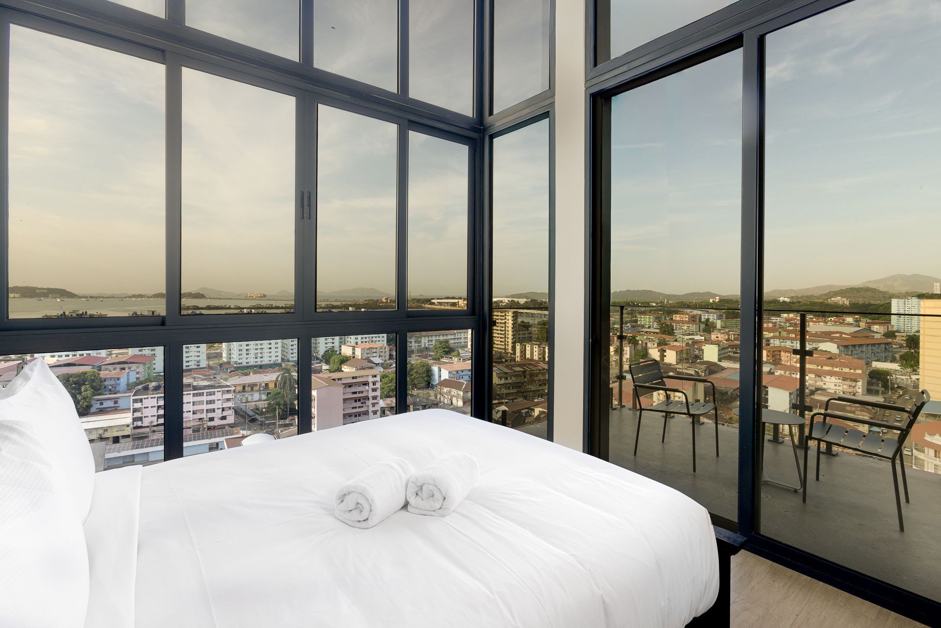 Penthouse interior at Casco View in Santa Ana, Panama, with panoramic city views