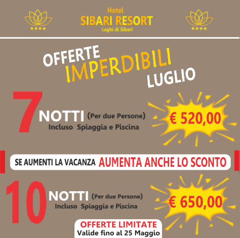 An advertisement for hotel sibari resort in luglio