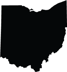 Black silhouette of the state of Ohio on a white background