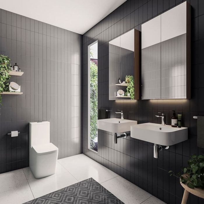 Black And White Bathroom With Plants — Coffs Coast Designer Bathrooms in Toormina, NSW