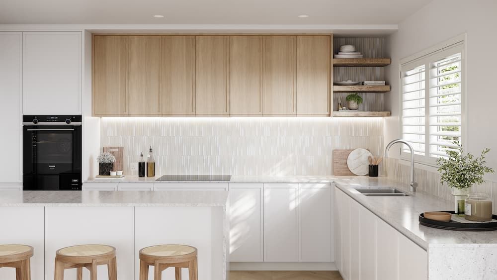 White Warm Kitchen With Touch Of Wood — Coffs Coast Designer Bathrooms in Toormina, NSW