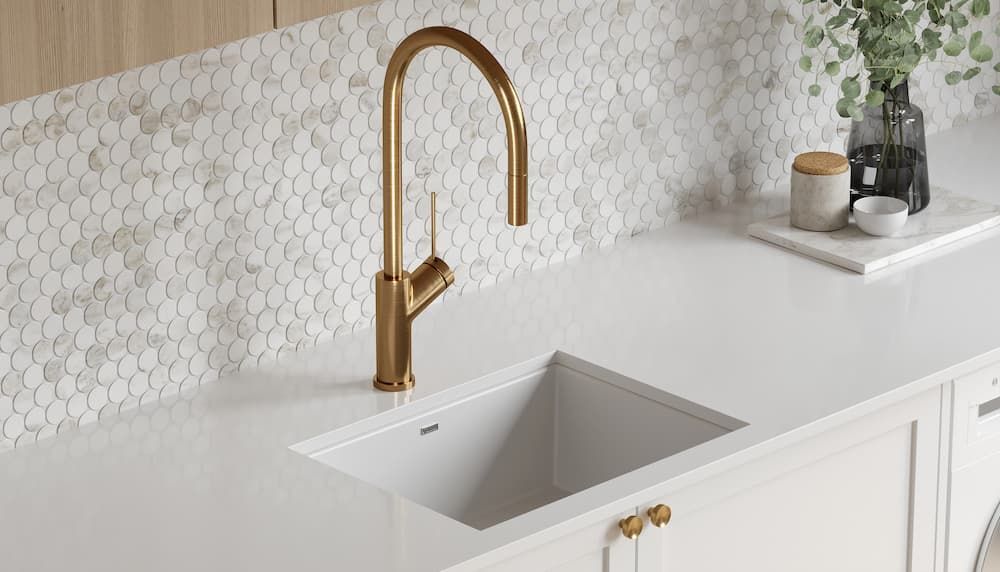 White And Gold Kitchen — Coffs Coast Designer Bathrooms in Toormina, NSW