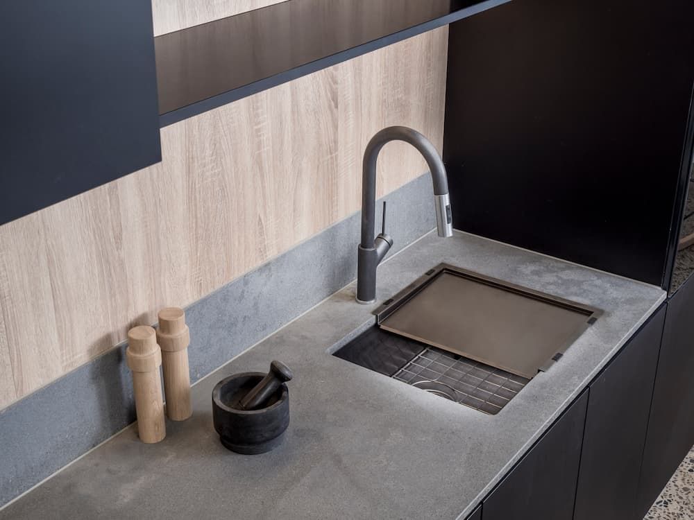 Plain Matte Kitchen Ideas With Sink Cover And Black Kitchen Mortar — Coffs Coast Designer Bathrooms in Toormina, NSW