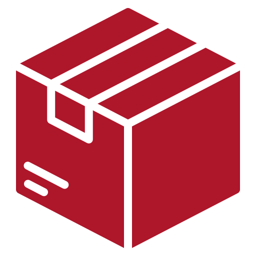 A red box with a white handle and two lines on it.