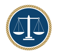 A scale of justice is in a circle with a rope around it.