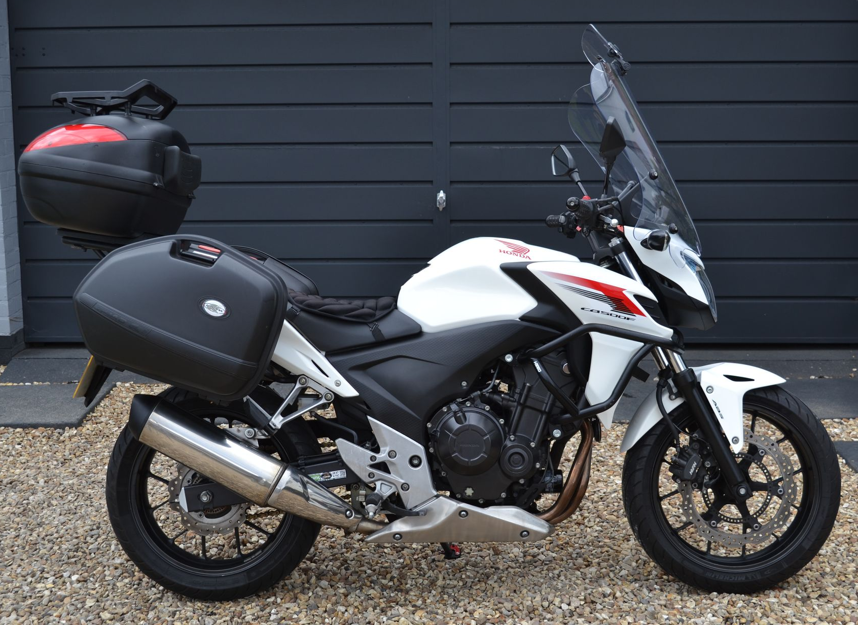 Low Mileage 2013 White Honda CB500F Motorcycle For Sale / Perfect Touring, commuter set up.