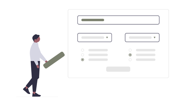 Person carrying a large checkmark toward a web form interface