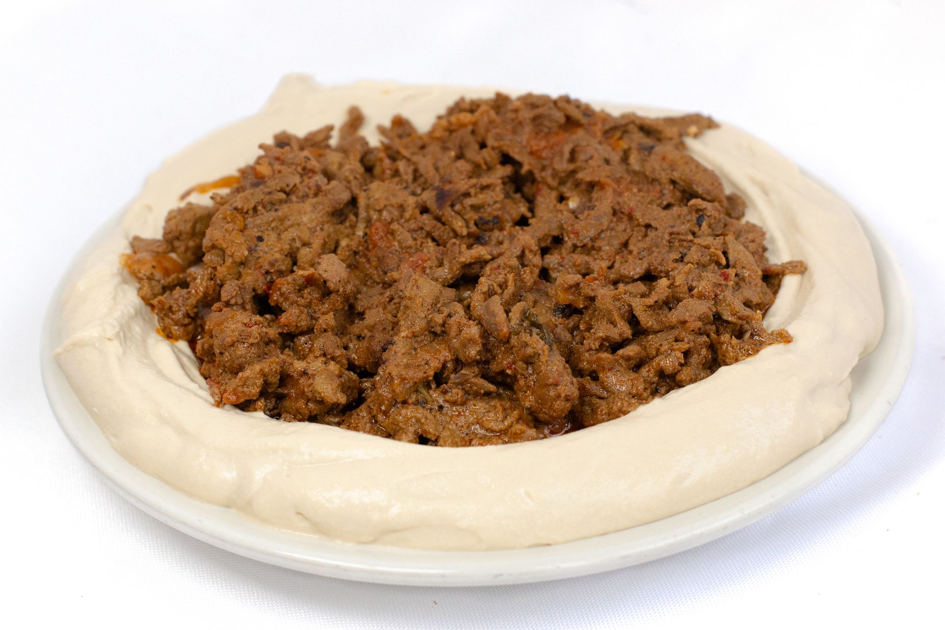 Hummus topped with Shawarma Hummus bil Lahme حمص باللحم