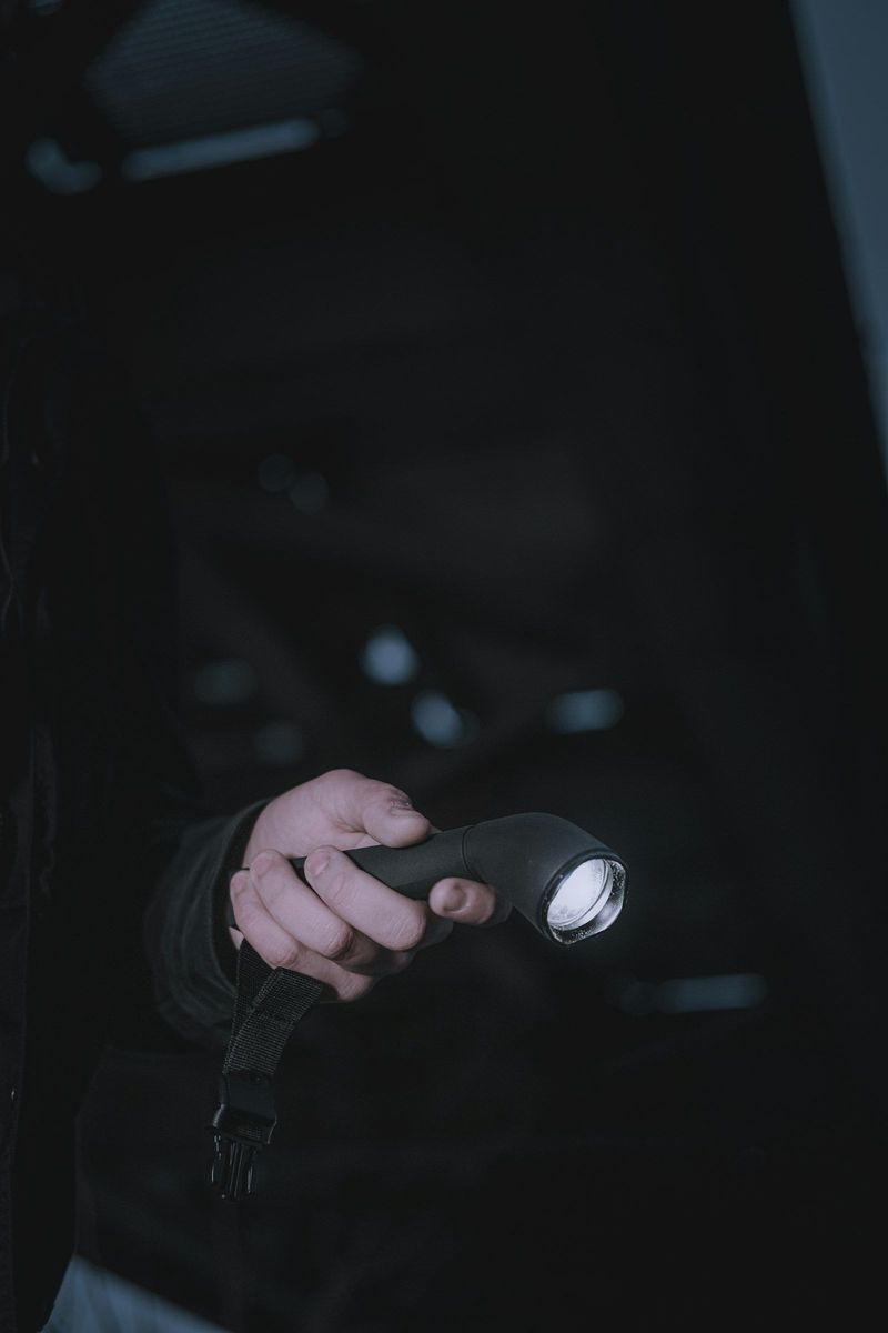 A technician surveying with a torch
