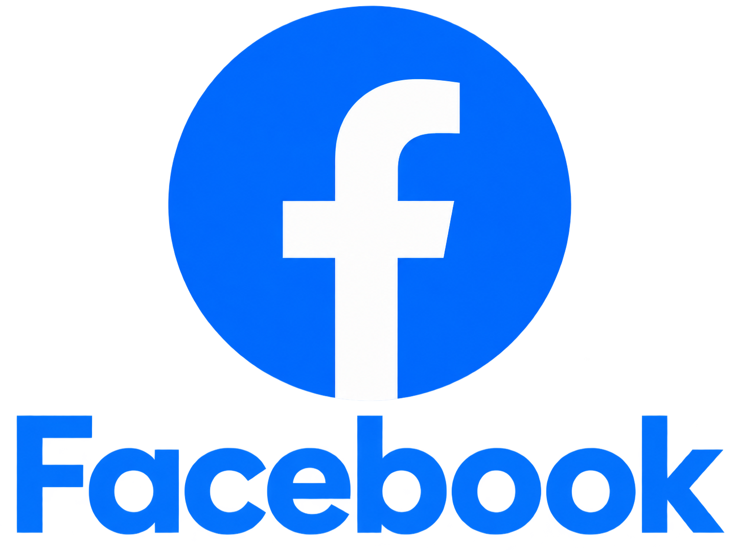 Facebook logo: blue circle with white lowercase “f” above the word “Facebook” in blue.