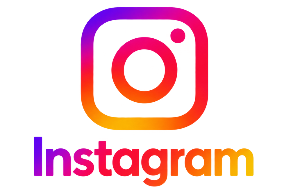 Instagram logo with a multicolor gradient camera icon and the word “Instagram” below it