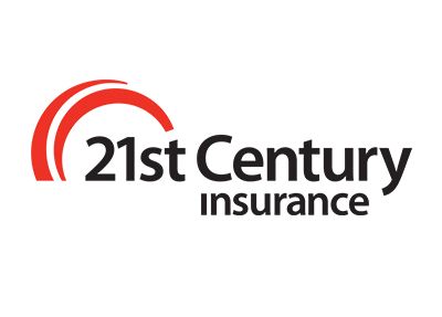21st Century insurance logo with red arcs and black text