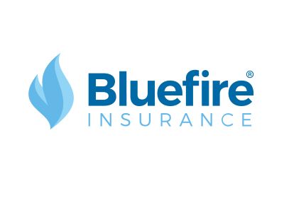 Bluefire Insurance logo in blue with a stylized flame icon
