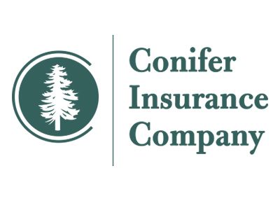 Conifer Insurance Company logo with white pine tree in green circle and text on white background