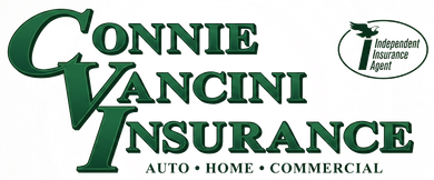 Connie Vancini Insurance logo in green text with &ldquo;Auto &bull; Home &bull; Commercial&rdquo; and an &ldquo;Independent Insurance Agent&rdquo; seal