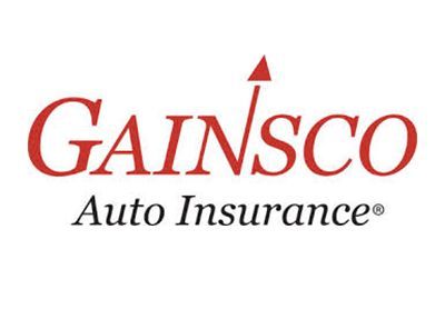 GAINSCO Auto Insurance logo in red and black text with an upward arrow above the I