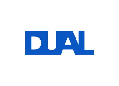 Blue “DUAL” logo on a white background