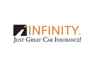 Infinity car insurance logo with orange and black text, “Just Great Car Insurance!” slogan
