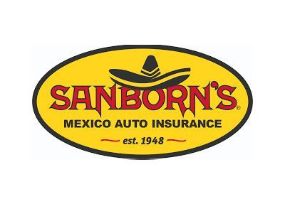 Sanborn’s Mexico Auto Insurance yellow oval logo with red and black text and hat icon