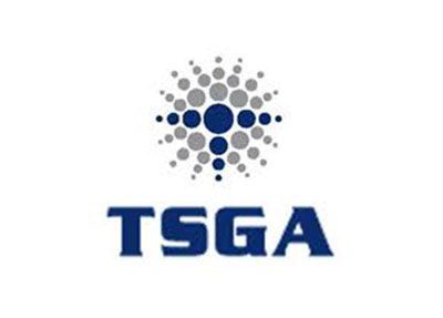 TSGA logo with blue and gray dotted symbol above bold blue letters on a white background