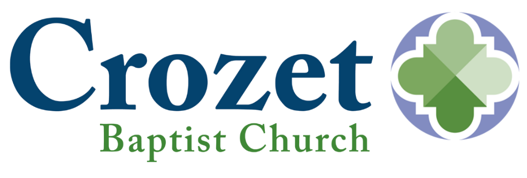 Crozet Baptist Church logo in blue and green with a green cross inside a circle