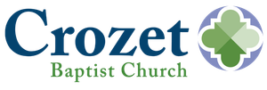 Crozet Baptist Church logo in blue and green with a green cross inside a circle