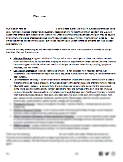 Chiropractic Patient Welcome Letter