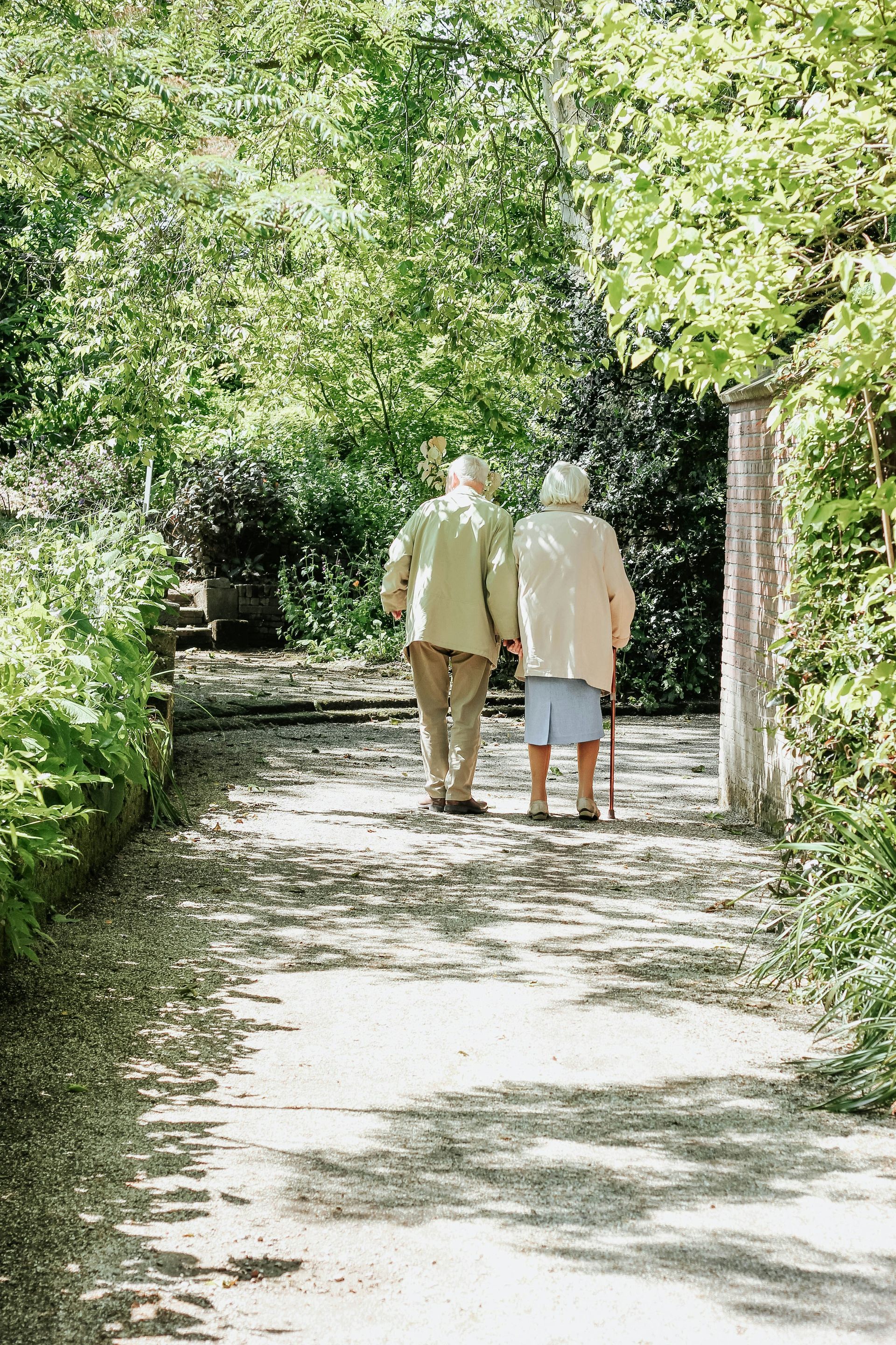 elderly couple walking