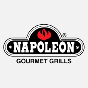 Napoleon Gourmet Grills logo with a red flame on black and white badge.