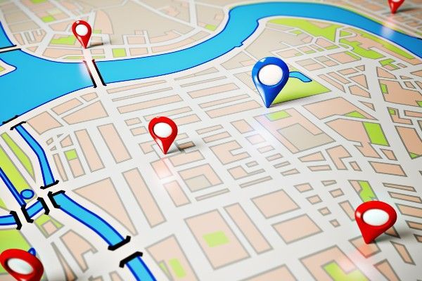 Map with red and blue location markers.