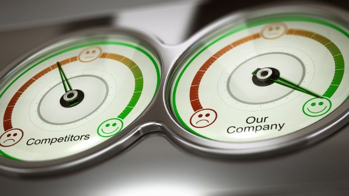 Comparison gauges: Competitor gauge at neutral, Our Company gauge shows high satisfaction.