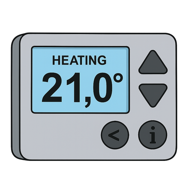 Digital thermostat displaying 