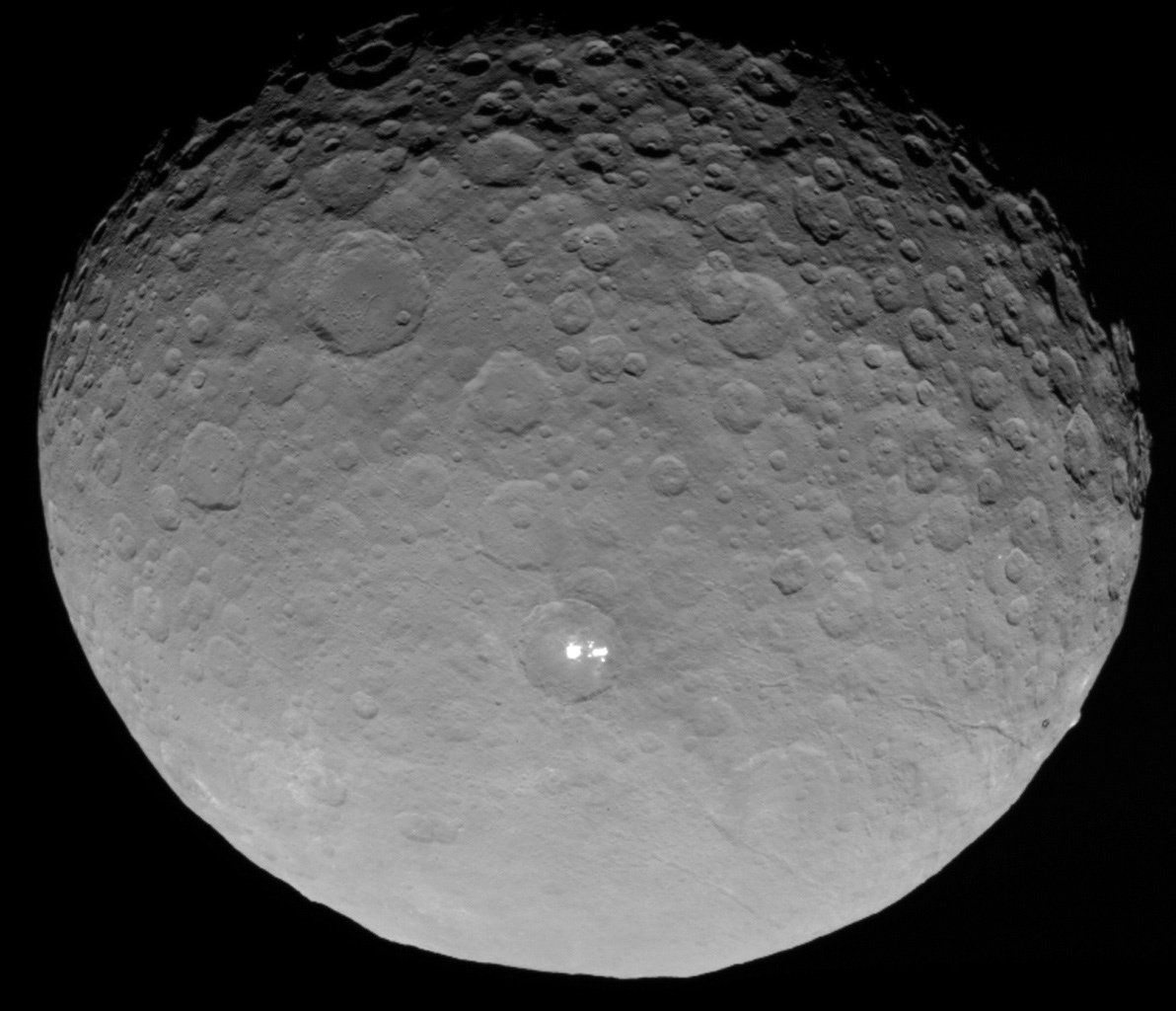 Ceres and Occator crater with salt precipitates