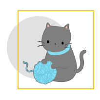 Gray cat with blue collar playing with a blue yarn ball