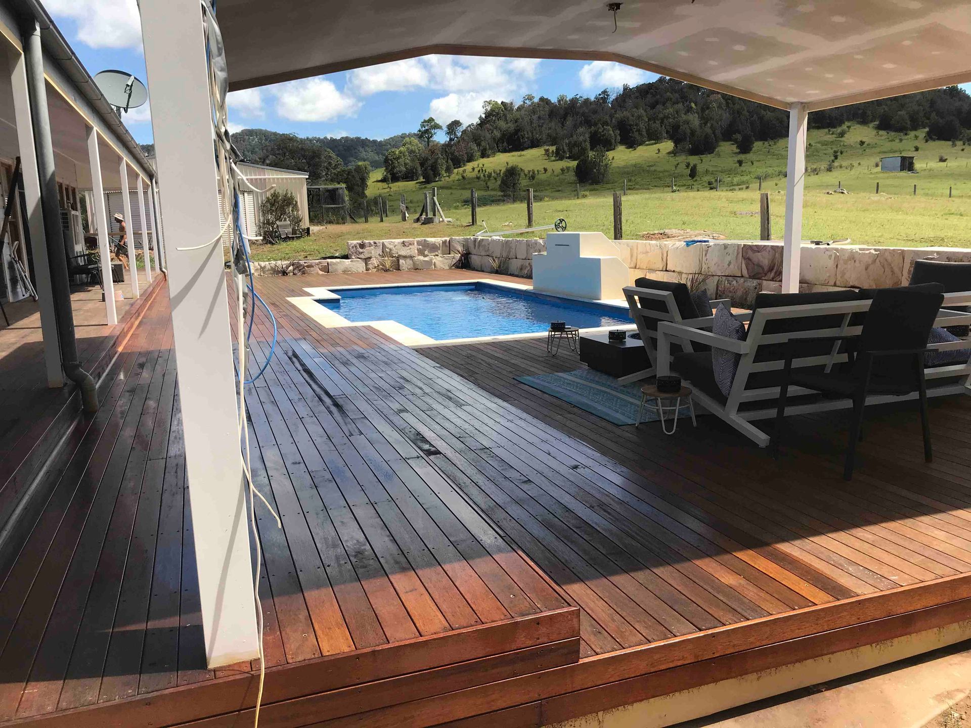 Covered Wooden Deck Beside a Pool — Lakecrest Projects in Belmont North, NSW
