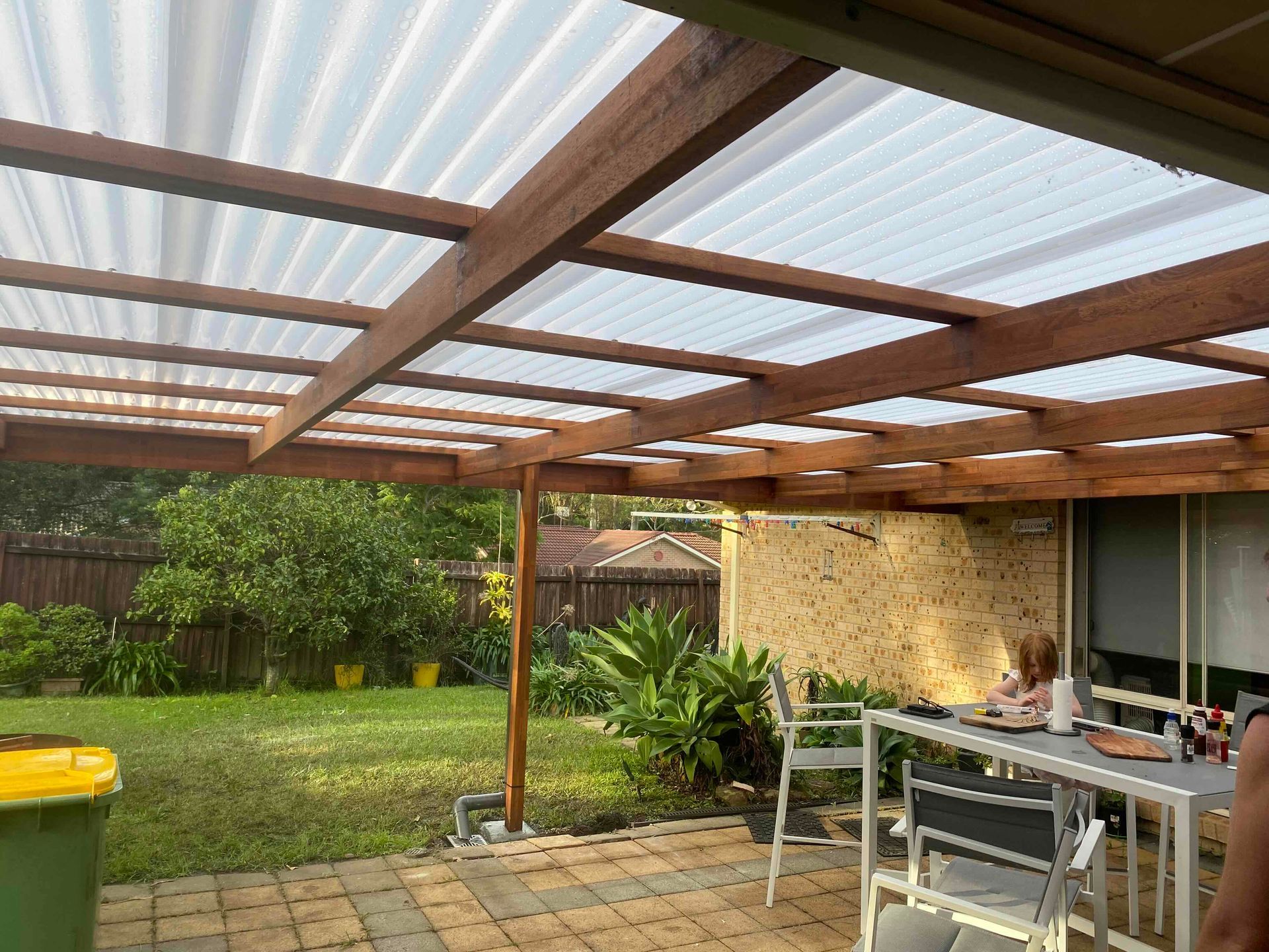 Covered Patio With Wooden Beams — Lakecrest Projects in Belmont North, NSW