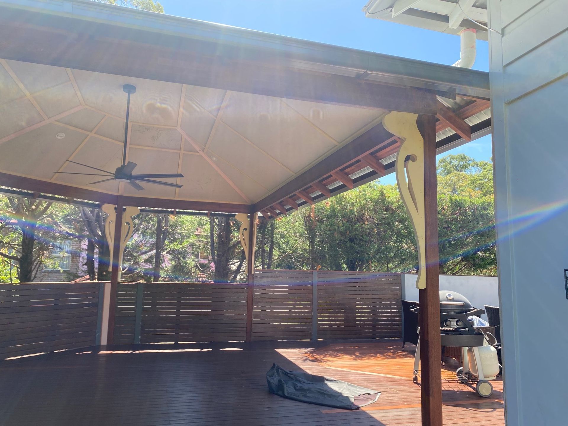 Covered Patio With Ceiling Fan — Lakecrest Projects in Belmont North, NSW