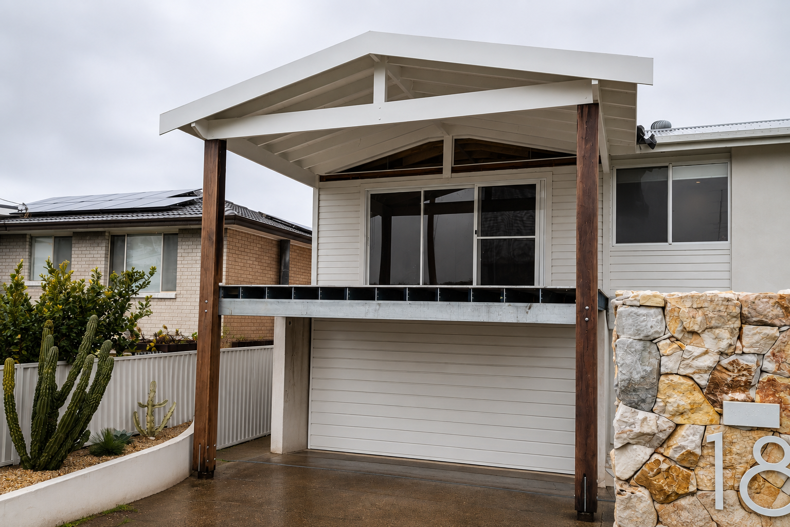 Partially Built House Extension With Wooden Framing and Scaffolding — Lakecrest Projects in Belmont North, NSW